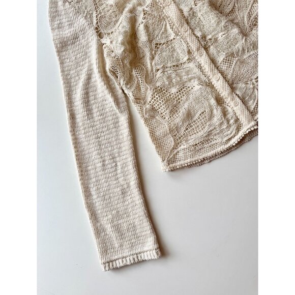 ZARA Ecru Ivory Contrast Cotton Blend Lace Knit Cardigan Sweater, Size XL - Picture 7 of 16